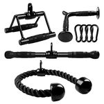 Yes4All Black Combo Tricep Press Down Cable Machine Attachment, LAT Pulldown Attachments for Gym Set with Tricep Pull Down Rope, Double D Handles, V-Shaped Bar and Rotating Pull Down Straight Bar