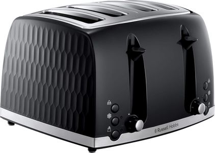 Russell Hobbs Honeycomb 4-Slice Toaster – Black, Wide Slots