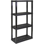 Koolatron Oskar 4 Tier Plastic Shelf, Garage Shelving Unit, Rack and Storage Shelves - Ideal for Storage Shed, and Shelf Organizer - Perfect for Garage Storage and Shelving Solutions,Black