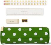 Kate Spade New York Pen and Pencil Case with Office Supplies, Zip Pouch Includes 2 Pencils, Sharpener, Eraser, and Ruler, Picture Dot, Modern