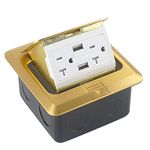 Pop Up Floor Outlet Covers Box, Power Box Kit 20A Duplex Receptacle and 2 USB Charging Ports, Watertight Gasket, Corrosive Resistant Hardware, for Kitchens, Offices, Brass