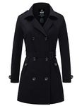 Wantdo Womens Lapel Double Breasted Trench Coat Peacoat with Belt Black Large