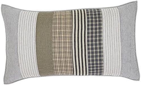 VHC Brands Ashmont Quilted King Sham Cozy Soft Cotton Pillow Cover Farmhouse Country Rustic Gray White Tan 21x37