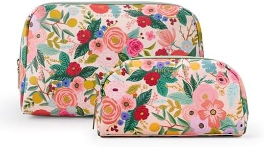 RIFLE PAPER CO. Small Cosmetic Pouch For Storing Small Accessories, Includes Gold Zipper, Printed In Full Color With Stylized Pattern & Foil Stamped Logo, Garden Party, Small and Large (Pack of 2)