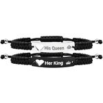 Uloveido 2pcs His Queen Her King Heart Bracelets Set for Couples Handmade Braided Black String Engraved Crown Bracelets for BF GF Y860