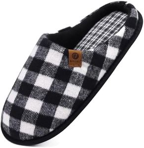 ONCAI Mens Plaidblack/white Knit Stripes Cozy Memory Foam Scuff Slippers Slip On Warm House Shoes Indoor/Outdoor With Best Arch Support Size 13