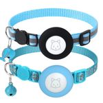 2Pack Airtag Cat Collars, Reflective Air Tag Cat Collar with Breakaway Safety Buckle and Bell, Adjustable Cat Collar with Airtag Holder Compatible with Apple Airtag for Small Pets (Blue)