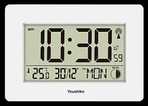 Youshiko Radio Controlled Wall Clock (Official UK Version) Large Screen LCD Silent Auto Set Up with Day Date Month h