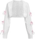OYOANGLE Girl's Bowknot Long Sleeve Open Front Crop Cardigan Y2K Knit Bolero Shrug Sweaters White 10Y