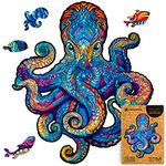 UNIDRAGON Original Wooden Jigsaw Puzzles - Magnetic Octopus, 200 pcs, Medium, 28"x33", Beautiful Gift Package, Unique Shape Best Gift for Adults and Kids