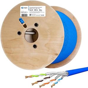 hb-digital 250m Cat 8.1 Cable de red Cable LAN Ethernet Cat.8 hasta 40 Gbit/s Cobre S/FTP 2000 MHz PIMF LSZH Cat8 Libre de halógenos Conforme a RoHS AWG 22/1 azul