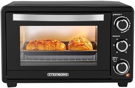 Steinborg Mini Backofen mit Umluft 25 Liter Elektrischer Pizzaofen Minibackofen Miniofen 3in1 Backofen Krümelblech Ober-/Unterhitze Energiesparend 100-230°C 60 Min Timer