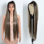 Style Icon 38 Inches Lace Front Wig Human Hair Quality Super Long Straight Wigs for Women Synthetic Hair Replacement HD Lace 150% Density (UPDO Lace 38 Inch, NTSN4/UN8/12R)