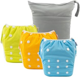 ALVABABY Swim Diapers Reusable Adjustable 0 to 36 mo.for Infants Toddlers 3 Pack large Size Swim Diapers 1pcs Wet Dry Bag Swimming Lesson 3ZYKL04-CA