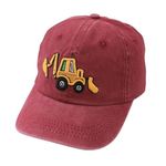 Winzik Toddler Hat, Toddler Boy Gifts Baseball Hats Cap Kids Excavator Ball Caps Adjustable Sun Hat Age 3-8 (3-8 Years, Excavator Red)