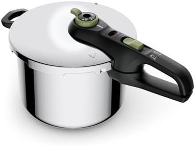 Tefal Secure Trendy Schnellkochtopf induktion 6l, 2-Stufen-Garregler: Intensivstufe 117°C, Schonstufe 112°C, Induktions-Kapselboden, für alle Herdarten, Edelstahl/Schwarz/Grün, P2580703