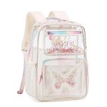 KIDNUO Clear Backpack for Girls Women Transparent Kids Elementary College School Bag Travel Laptop Backpacks Large Bookbags, Beige, Large, Daypack Backpack
