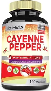 Cayenne Pepper Extract Capsules 6500mg, 4 Months Supply with Ginger, Turmeric Curcumin, Tulsi, Black Pepper - Supports Immune System, Promotes Digestive System Function - 120 Vegan Capsules