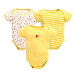 TiniBerry Half Sleeves Unisex Baby Bodysuit/Onesies/Rompers Pack of 3 (0-3 Months, Baby Pink) (0 Months- 3 Months, Yellow)