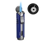 PIPITA Torch Lighter Windproof Butane gas Lighter Jet Single Flame Lighter, Adjustable Flame and Refillable Fuel Metal Lighter (Butane Not Included)(Blue)