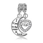 NinaQueen Mom I Love You to the moon&back 925 Sterling Silver Cubic Zirconia Dangle Heart Charms