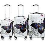 Monzana® 3 Pcs Travel Suitcase Set | Hard Shell Luggage | Butterfly Design | 4 Spinner Wheels | Scratch Resistant ABS | Medium Large XL | with Combi Locks | Lightweight Cabin Trolley Cases