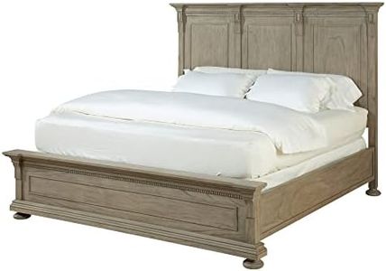 Hekman Furniture King Panel Bed Driftwood Finish, Mindi Veneers & Select Mindi Solids Dentil Molding Modern Bedroom Furniture, 3 Overlay Molded Panels Breakfront Headboard Top Best for Farmhouse
