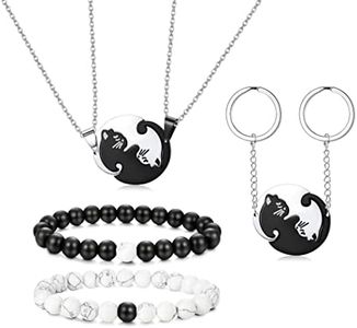 KALVICA 6 PCS Yin Yang Collar Pulsera Set para Pareja BFF Pulseras a Juego Ajustable Collar Colgante Gato Regalos para Amantes Amigos