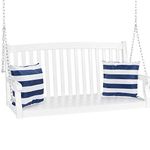 Best Choice Products 48in Wooden Curved Back Hanging Porch Swing Bench w/Metal Chains for Patio, Deck, Garden - White