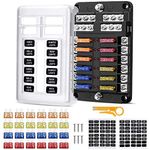 12 Way Blade Fuse Box, Circuit Blade Fuse Block with Negative Bus, Standard Fuse Box Holder with LED Indicator for 12V/24V Automotive Car Boat Marine Truck Yacht SUV RV