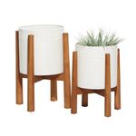 Deco 79 Metal Indoor Outdoor Planter Large Planter Pot with Removable Wood Stand, Set of 2 Planters 17", 15" H, White