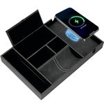 TRIXES Wireless Charging Tray, Multi-Compartment Desk or Nightstand Organiser Station with Charger - Phone, Wallet, Keys, Glasses, Watch and more - Grey