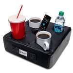 The Original Cup Cozy Pillow Gray-As Seen on TV-The World's Best Couch/Bed/Car Cup Holder for Drinks/Snacks/Remotes! (Black Faux Leather, 5 Hole)
