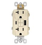 Legrand Radiant USB GFCI Outlet, 20A Tamper-Resistant, Self-Test, Type-A/C, Light Almond, 2097TRUSBACLA