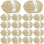 Inhand Chunky Chenille Yarn for Hand Knitting, Thick Bulky Blanket Yarn for Crocheting, Soft Fluffy Yarn for Crochet Gifts & Crafts for Women/Beginners, 18 Pack (29.5 yds/8.4 oz Each), Sand Khaki