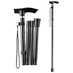 Walking Stick Folding Extendable Walking Cane Adjustable Mobility Aids Lightweight Flexible and Durable Walking Stick for Men & Women-Black