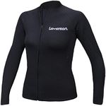 Lemorecn Womens 2mm Neoprene Long Sleeve Jacket Front Zipper Wetsuit Top (2098black-8)