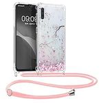 kwmobile Crossbody Case Compatible with Samsung Galaxy A50 Case Strap - Cherry Blossoms Pink/Dark Brown/Transparent