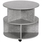 HOMCOM Round Coffee Table, Movable Centre Table with Divided Shelves and Rolling Wheels, 3 Tier Living Room Table, Cement Colour