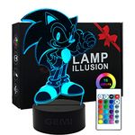 Gemi Sonic The Hedgehog Night Light Kids Bedroom Decoration Anime Sonic Lamp, Sonic Light Adjustable 16 Colors with Remote Control, Sonic Toys for Boys, Sonic Gifts for Boys Girls Birthday Christmas