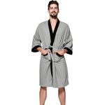 Haseil Men's Turkish Cotton Bathrobe Waffle Kimono Terry Cloth Hotel Spa Robes, Grey, Medium