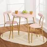 Best Choice Products 3-Piece Modern Oval Dining Table Set, Small Kitchen Dinette w/ 2 Chairs, Metal Frame, Curved Backrests - Pink/Gold