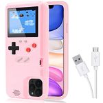 Game Console Case for iPhone,Dikkar Retro Protective Cover Self-Powered Case with 36 Small Games,Full Color Display,Video Game Case for iPhone 11 Pro Max (Pink)