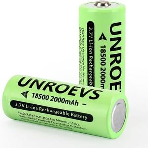 UNROEVS 2 Packs 18500 Rechargeable Battery with Button Top,3.7V 2000mAh INR 18500 High Capacity Li-ion Battery for Flashlights,Solar Garden Lights. (2, Button Top)