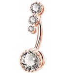 OUFER 316L Surgical Steel Belly Rose Gold Bars Clear CZ Belly Rings Navel Rings Belly Piercing Jewellery