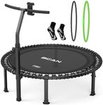 BCAN BT4 48" Soft Land Pro Adult Bungee Rebounder Trampoline, 500lb Capacity, Adjustable Tension Bungees, One-Piece Frame (16 Gauge), Quiet Indoor Cardio w/Handle, Phone Holder & 2 Pairs Socks, Black
