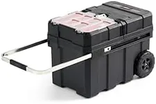 Keter Masterloader Resin Rolling Tool Box with Locking System and Removable Bins – Perfect Organization and Storage Chest for Power Drill, Tape Measure, and Screwdriver Set, Black