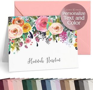 Curio Press - Womens Personalized Folded Stationary Set, Personalized Stationery For Women Custom Fold, Floral Thank You Card, Rustic Note Cards For Women Stationery Gifts - MultiFlower Fold