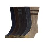 GOLDTOE Men's Harrington Crew Socks, Multipairs Casual, Brown/Grey/Blue (6-Pairs), Large (Pack of 6)