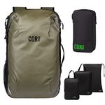 COR Surf Carry On Travel Backpack Bundle | The Island Hopper Travel Backpack with Toiletry Bag and Compression Packing Cube Set (Green, 28L)